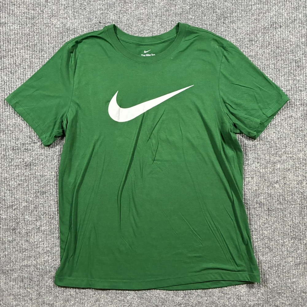 The Nike Tee Men's T-Shirt Size L Green Swoosh Logo Graphite Sportswear Athletic